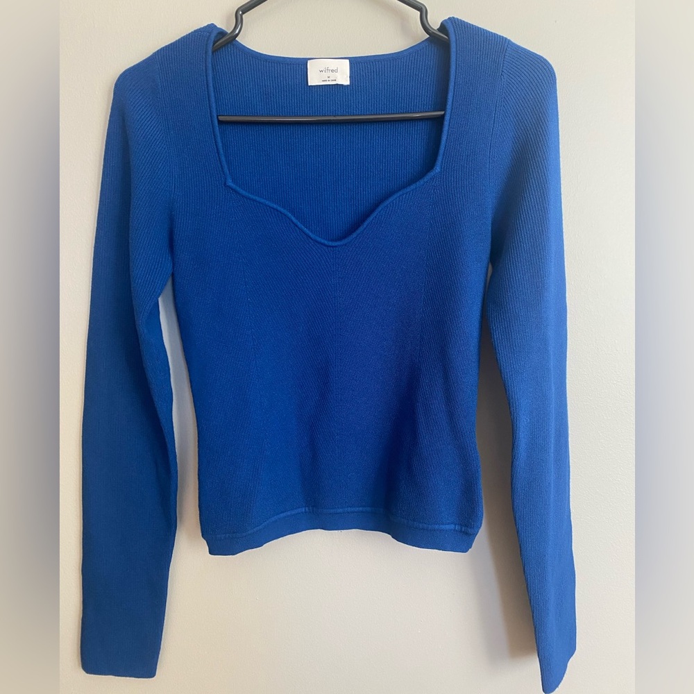 Aritzia Wilfred Tuscany Sweetheart Knit Sweater Blue Bodycon Size M - Picture 7 of 16